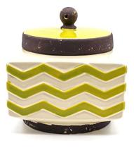 Pote Jarro Decorativo Cerâmica Tampa Amarelo Listras 21 X 15