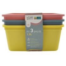 Pote kit organizador slim retangular com 3 un 1,5l mix color Pote kit organizador slim retangular com 3 un 1,5l mix color