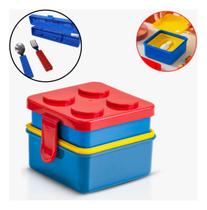 Pote Lanche Lancheira Grande Bloco De Montar + Kit Talheres