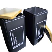 Pote Lata Mantimentos De Café E Açúcar Quadrado Kit 2 Peças