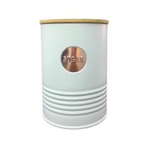 Pote Lata Redonda Branca Tampa Bambu Decoração Cozinha Sugar
