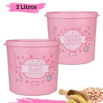 Pote lata Rosa 2 Peças Estampado Farinha e Feijão 2 Litros cada Multiuso Linha Vitagem Azzu