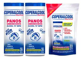 Pote Lenços Umedecidos Coperalcool Bacfree 70% 35 Unidades 2 Potes + 1 Refil 35 Panos