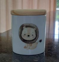Pote Maior para Kit higiene bebê Safari - Peça Porcelana Tampa Pinus