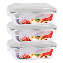 Pote Mantimento Alimentos 640ml Vidro Tampa Não Vaza - 3 Un Pote Mantimento Alimentos 640ml Vidro Tampa Não Vaza - 3 Un
