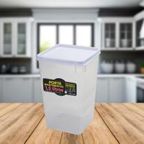 Pote Mantimento Hermético 1kg Alimento Tampa e Trava Empilhável de 1,5 Litros Tampa Branca 18cm Açúcar Feijão Sal