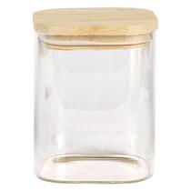 Pote Mantimento Quadrado 700ml Vidro Tampa De Bambu Novicasa