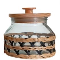 Pote Mantimento Vidro Grande com Vime 1,5itros Tampa Hermetica Madeira Pote Mantimento Vidro Grande com Vime 1,5itros Tampa Hermetica Madeira