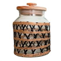 Pote Mantimento Vidro Revestido Vime 3litros Tampa Hermetica Madeira