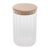 Pote Mantimentos De Vidro Canelado Com Tampa De Bambu 510Ml
