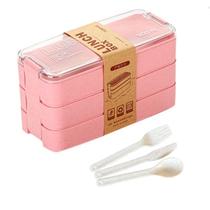 Pote Marmita 900ml 3 Andares Camadas Com 3 Talheres Rosa Lunch Box Lancheira Fitness Trabalho Escola