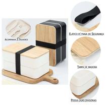 Pote Marmita Box Lancheira Bambu 2 Divisorias 1 un