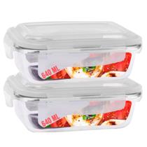Pote Marmita de Vidro 640ML c/ Divisória e Tampa Hermética - 2UN