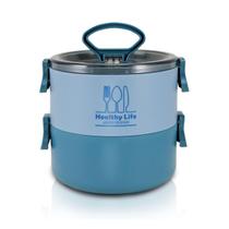 Pote Marmita Duplo 2 Andares Divisórias Trava Redonda com Alça Alimentos Microondas Freezer 1600 Ml Pote Marmita Duplo 2 Andares Divisórias Trava Redonda com Alça Alimentos Microondas Freezer 1600 Ml