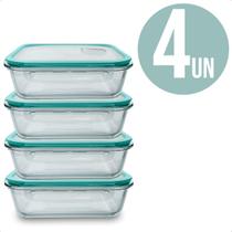 Pote Marmita Hermetico 640Ml Mantimento Retangular Para Alimentos Anti Vazamento Vidro Temperado Kit com 4 Pote Marmita Hermetico 640Ml Mantimento Retangular Para Alimentos Anti Vazamento Vidro Temperado Kit com 4