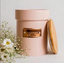 Pote Metal com Tampa Bambu Tea Rosa 14,7cm - COFFE