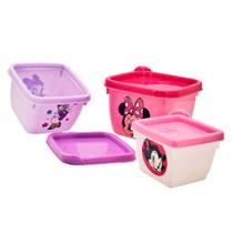 Pote Minnie Rosa Infantil Kit com 3 Marmitas para lanche Escolar Plasútil