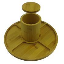 Pote Multiúso Com Tampa + Petisqueira 5 Divisórias Bambu