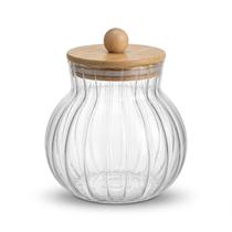 Pote Multiuso Redondo Em Vidro 900 Ml Doces Biscoitos Tampa Em Bambu