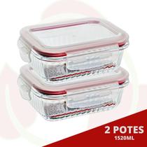 Pote Ondulado Hermético Fitness 1520ml Vidro Resistente 2Un