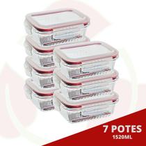 Pote Ondulado Hermético Fitness 1520ml Vidro Resistente 7Un