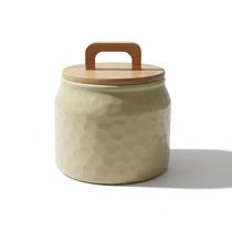 Pote Organizador Cerâmica Stoneware Alça Bambu 700Ml Craft