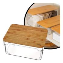 Pote Organizador Clear Tampa Bambu Acrílico Casa Cozinha