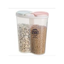 Pote organizador de grãos duplo 2500ml com tampa dosadora hermética para cozinha Pote organizador de grãos duplo 2500ml com tampa dosadora hermética para cozinha