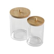 Pote organizador duplo com tampa de Bambu Aspire Pote organizador duplo com tampa de Bambu Aspire