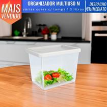 Pote Organizador Geladeira Multiuso Com Tampa 1,3l Plástico Cozinha Porta Mantimentos