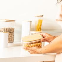Pote Organizador Hermético Para Mantimentos Com Tampa De Bambu 650ml Keep