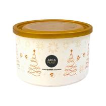 Pote Organizador Porta Alimentos Redondo Branco Decorado com Tampa Natalino Boas Festas Ano Novo Arcaplast Decoração