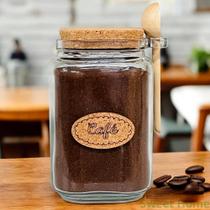 Pote para Café de Vidro com Colher Madeira Tampa Rolha Cortiça Capacidade 650 gr