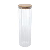 Pote para Mantimentos de Vidro Canelado com Tampa de Bambu 1,3 Litros