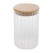 Pote para Mantimentos de Vidro Canelado com Tampa de Bambu 510ml