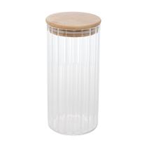 Pote para Mantimentos de Vidro Canelado com Tampa de Bambu 800ml