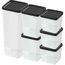 Pote Plastico CONJ. 6 Potes Modulares Preto KIT