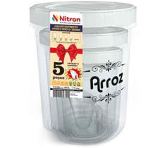 Pote Plástico Conjunto com 5 Potes Rosca e Medidor