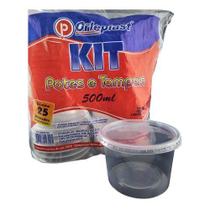 Pote Plástico Descartável Redondo C/tampa 500ml Orleplast C/25 Unidades