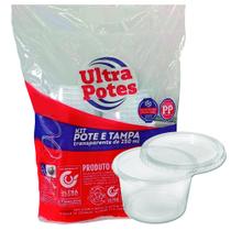 Pote plastico descartavel redondo com tampa 250ml pp com 100