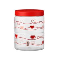 Pote Plástico Organizador de Cozinha Corações Vermelho 1250ML Pote Plástico Organizador de Cozinha Corações Vermelho 1250ML