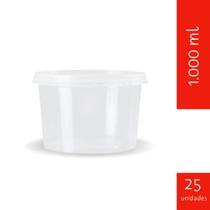Pote Plástico Redondo 1.000ml Micro-ondas Freezer - 25 unidades