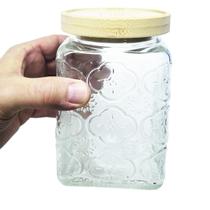 Pote Porta Alimentos e Mantimentos 850ml em Vidro com Relevo e Tampa em Bambu Hermética