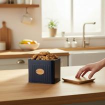 Pote Porta Biscoitos Organizador Azul Lata Madeira Cookies Pote Porta Biscoitos Organizador Azul Lata Madeira Cookies