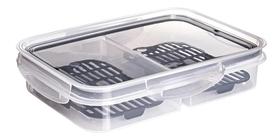 Pote Porta Frios Com Escorredor Tampa Com Travas 2 Divisórias Cor Transparente Plasútil Pote Porta Frios Com Escorredor Tampa Com Travas 2 Divisórias Cor Transparente Plasútil