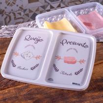 Pote Porta Frios Presunto e Queijo com Tampa e 2 Divisórias Retangular Transparente Resistente Pote Porta Frios Presunto e Queijo com Tampa e 2 Divisórias Retangular Transparente Resistente