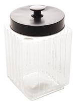 Pote Porta Mantimento Vidro Com Tampa Preta De Metal