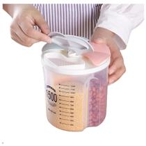 Pote porta mantimentos alimentos 1500ml multiuso graos sucrilhos cereal medidor com 3 divisorias
