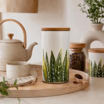 Pote Porta Mantimentos Grãos Cerâmica Bambu Folha Verde 1,5L Pote Porta Mantimentos Grãos Cerâmica Bambu Folha Verde 1,5L