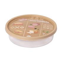 Pote Porta Mortadela com Tampa Redondo Cinza Retrô Decorado 750ml